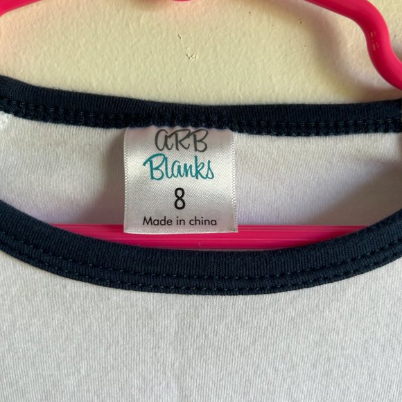 ARB Blanks size 8 navy and white polka dot raglan shirt. - Picture 3 of 3